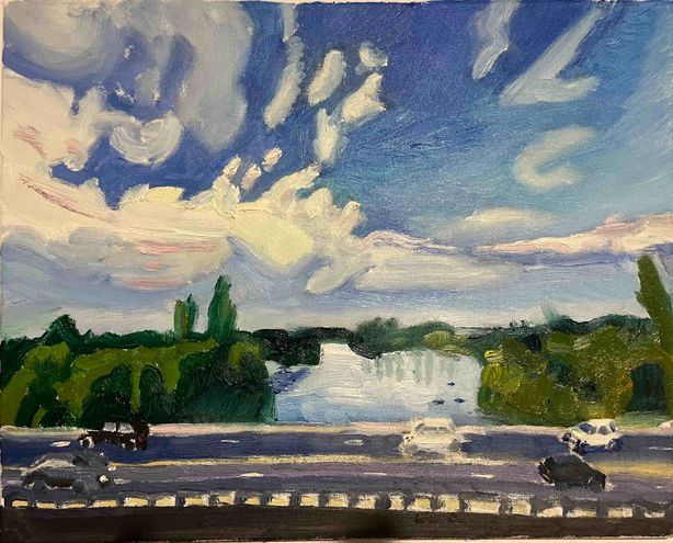 Vue sur le pont de la Jonelière un soir d’été