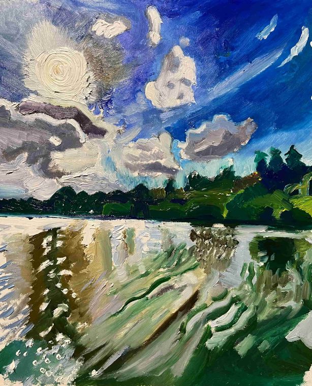 Reflets sur l’Erdre ciel nuages et soleil